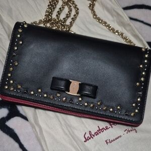 Salvatore Ferragamo Black Clutch with Gold Studs